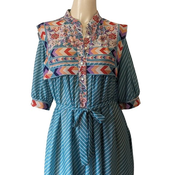Monica Richards Vintage short sleeve Bohemian Floral Sheer polyester dress 16 - Picture 5 of 7
